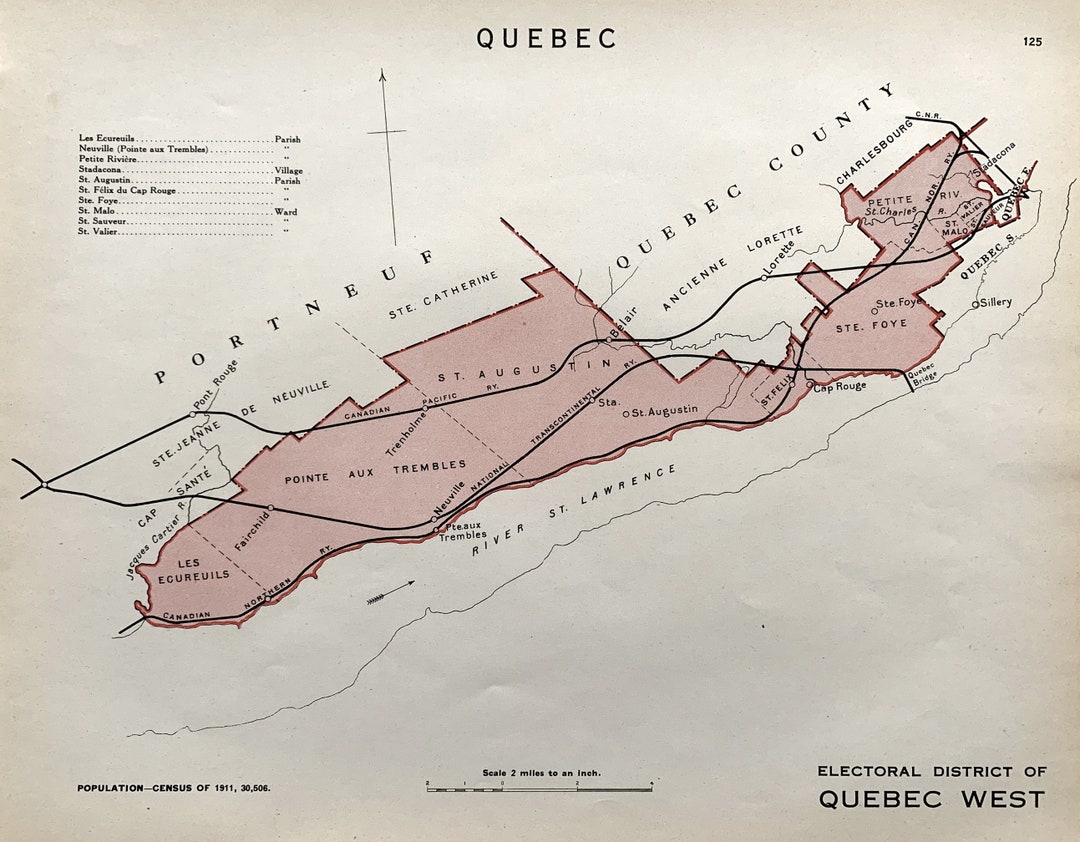 Antique Map of the Electoral District of Quebec West, Quebec Neuville