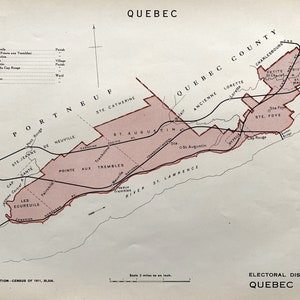 Carte ancienne de la circonscription électorale de Québec-Ouest, Québec - Neuville - Stadacona - Carte vintage de 1915 - Série It's Where You Live - MP