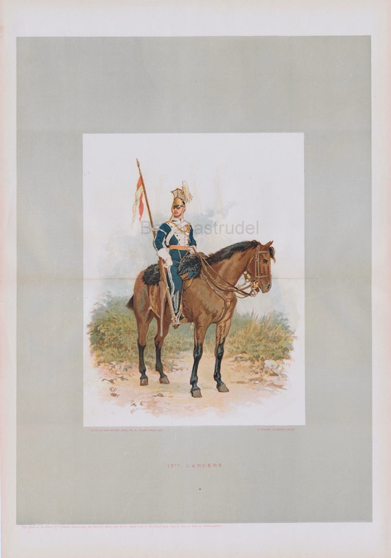 1886年 大型アンティーク版画 第17槍騎兵連隊 - 軍服 - イギリス陸軍 