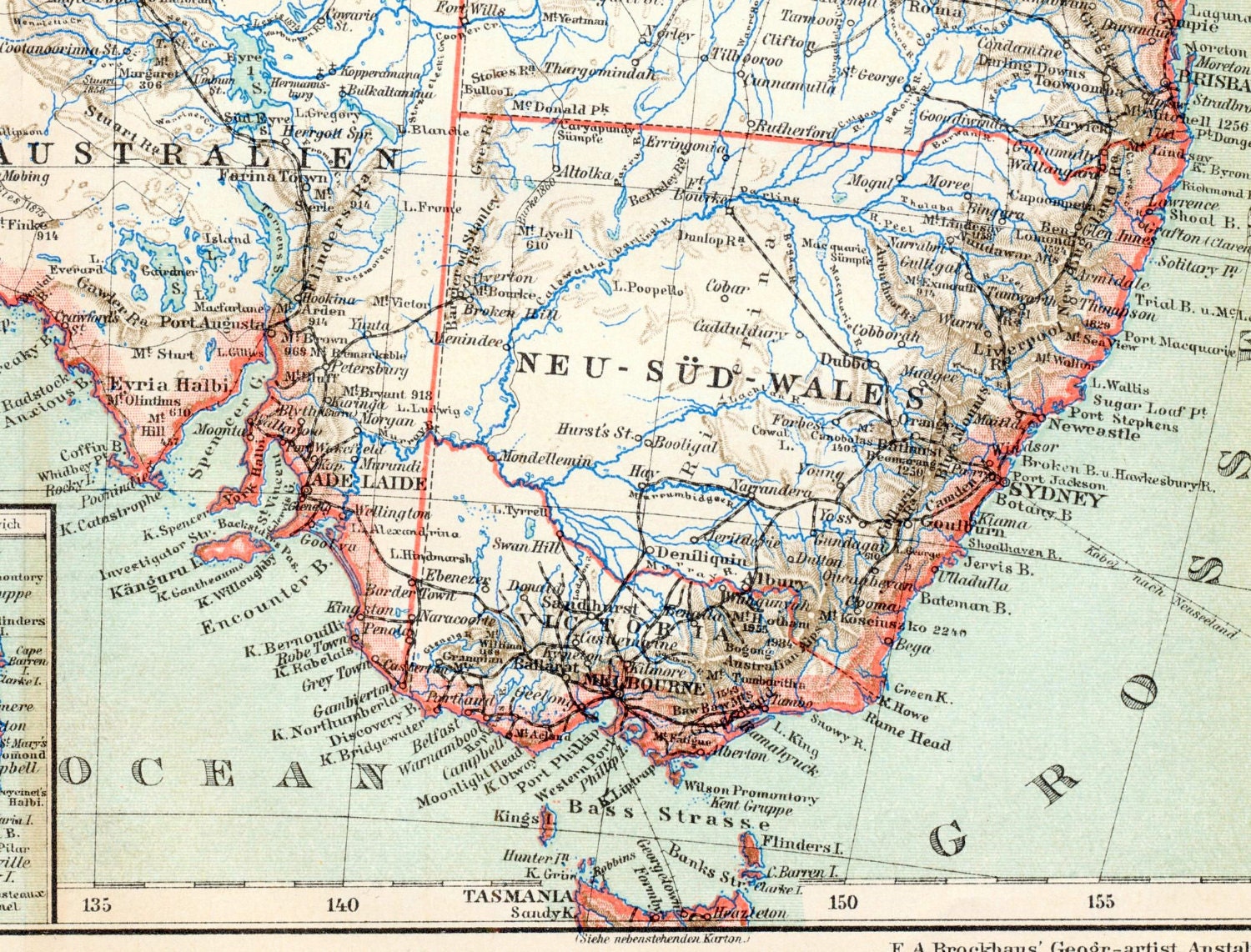 1893年ドイツ製オーストラリア古地図 - Etsy 日本
