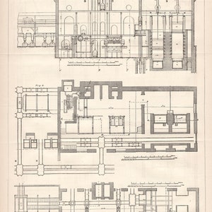 Large Antique Engineering Print - Coal Washing Machinery at the Besseges Colleries, France - 3-panel Technical Drawing - Feb. 13, 1880