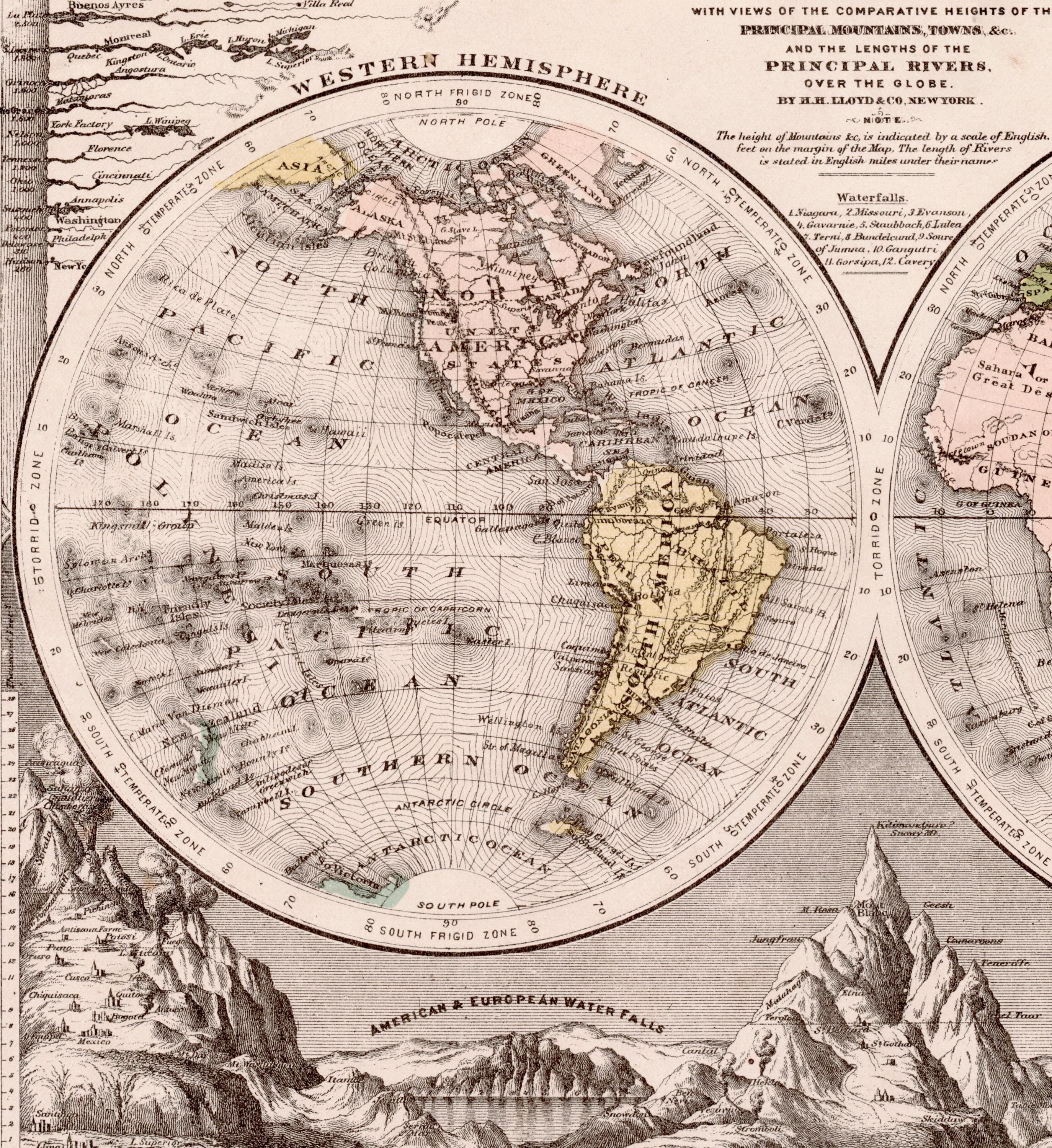 アンティーク世界地図 - 半球 - 1880年 手彩色地図 - 手彩色 - Etsy 日本