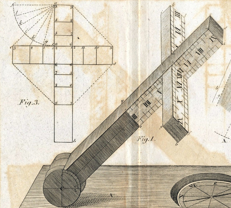 1806 Rare Antique Copper-engraved Print showing a Sundial. Plate XI image 1