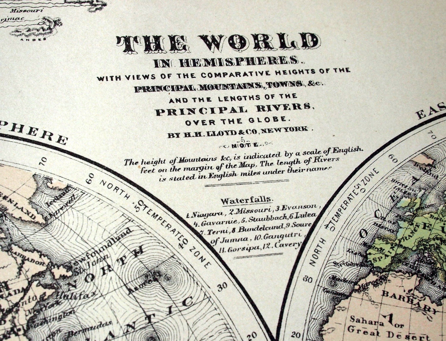 アンティーク世界地図 - 半球 - 1880 年手彩色地図 - 手彩色 - Etsy 日本