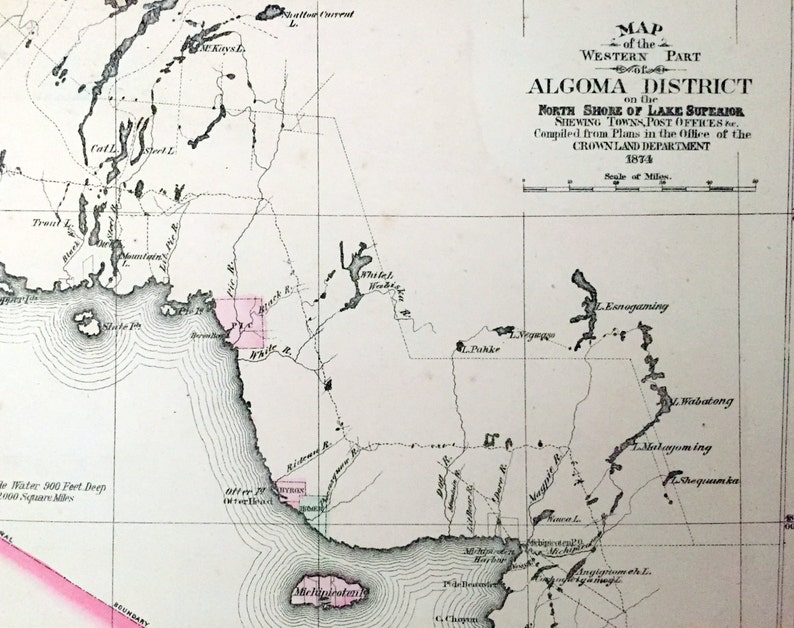 1875 Antique Map of Algoma District Western Part Ontario Etsy