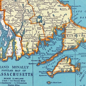 1937 Vintage Map of Massachusetts - Vintage Massachusetts Map - Inset of Boston