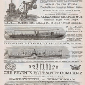 May include: A black and white illustration of a steam excavator, also known as a "navvy", with the text "CHAPLIN'S Patent Improved Steam Excavator or "NAVVY.""