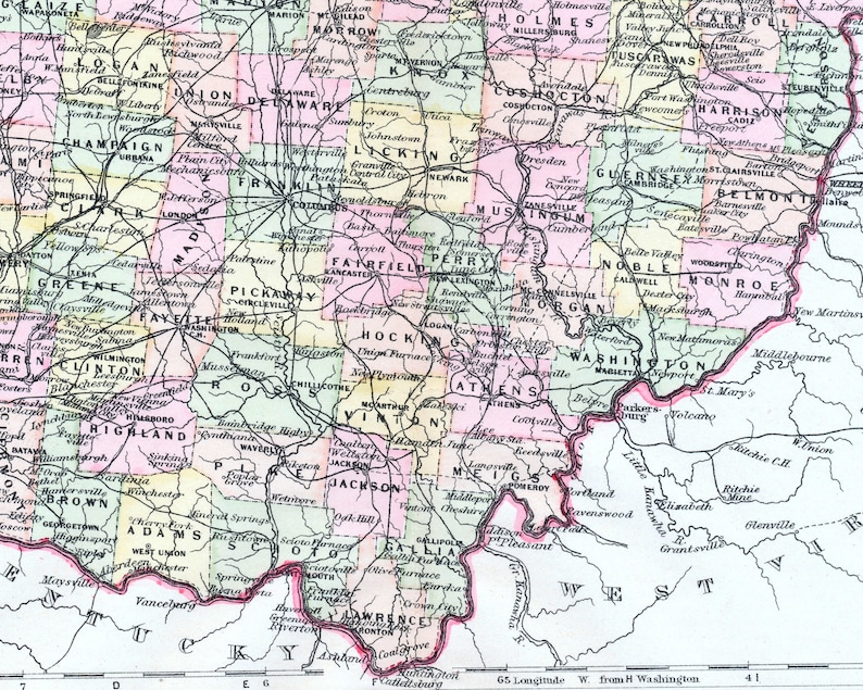 1901 Antique Map of Ohio - Etsy