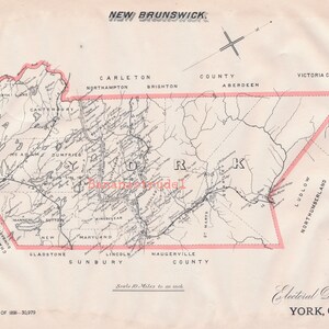Ancienne carte de York, Nouveau-Brunswick - Fredericton - Carte électorale de 1895 - C'est là où vous habitez