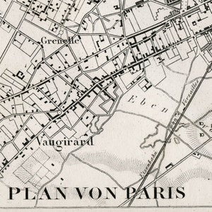 1860 Antique Map of Paris - Black and White Paris Map