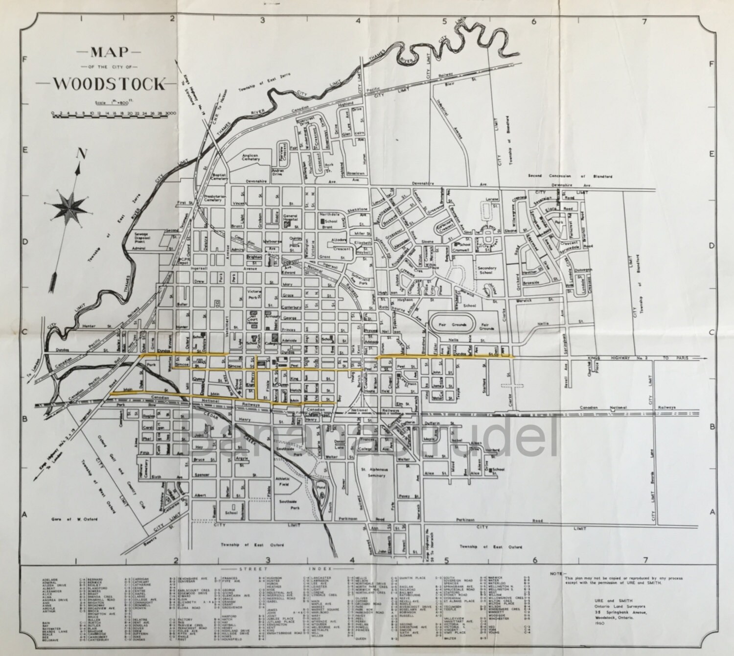 1960 Vintage BlackandWhite Map of Woodstock Ontario Etsy