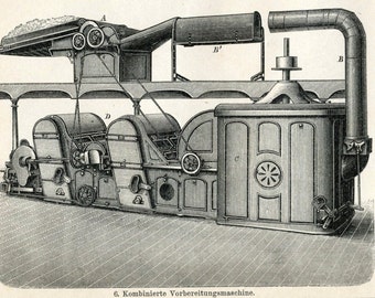 1894 German Antique Engraving on a Cotton Mill