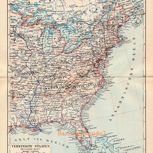 USA Landkarte - Oststaaten - Antike deutsche Karte aus dem Jahr 1899 - Michaillassen - New York - New Jersey - Pennsylvania - Massachusetts