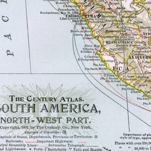 Carte ancienne de l'Amérique du Sud, partie nord-ouest de 1897 - Carte ancienne de l'Amérique du Sud (nord-ouest) - Century Atlas - Carte ancienne de l'Amérique du Sud