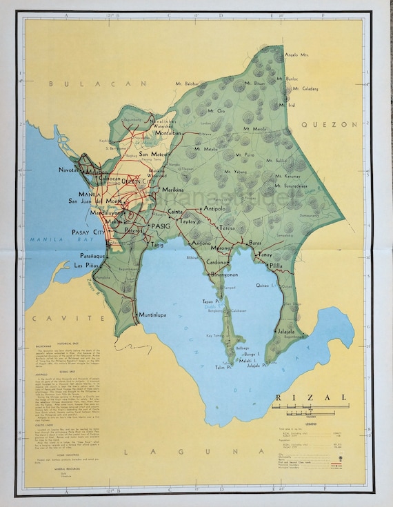 Map Of Rizal Province Philippines 1959 Large Rare Vintage Map Of Rizal The Philippines Manila | Etsy