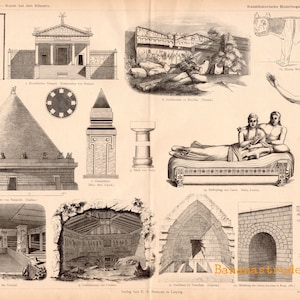 Antique Print on Roman Art and Architecture - Sarcophagus of the Spouses - Etruscan Burial Mounds - Plate 24