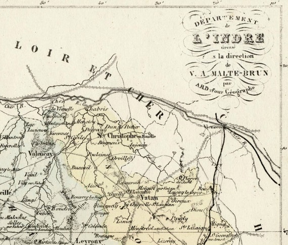 Antique Map of Indre, France - With Inset of Châteauroux