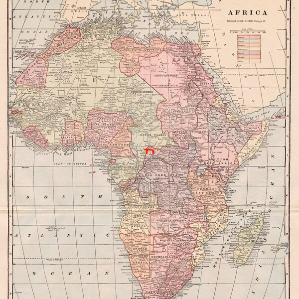 Large Antique Africa Map - Published 1906