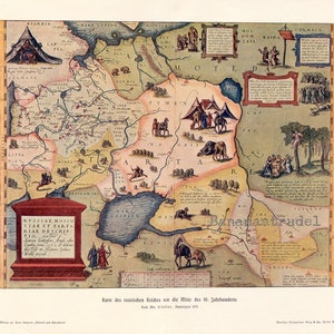 Antiker Druck einer Landkarte des Russischen Reiches Mitte des 16 Jh. - 1900 erschienen