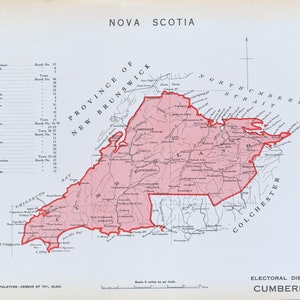 Ancienne carte de 1915 de Cumberland, Nouvelle-Écosse - carte électorale vintage - Amherst - Pugwash - Nappan - série It's Where You Live - MP