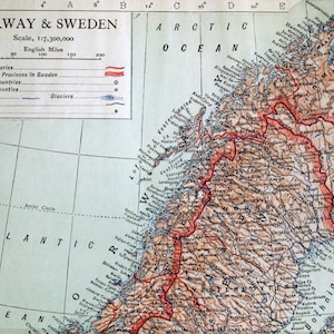 1911 Ancienne carte de la Norvège et de la Suède - Ancienne carte de la Norvège - Ancienne carte de la Suède - Ancienne carte de la Norvège et de la Suède