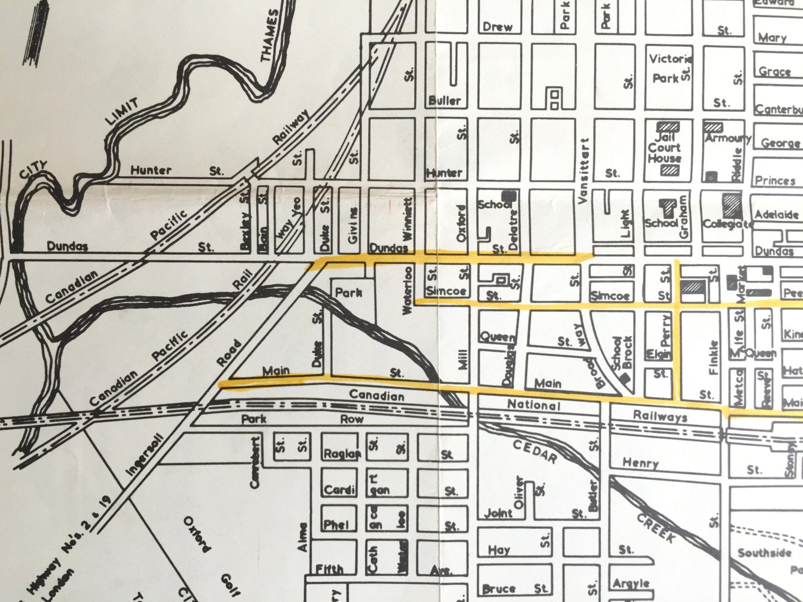 1960 Vintage BlackandWhite Map of Woodstock Ontario Etsy