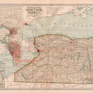 Carte de New York ancienne de 1911 - Partie ouest - Atlas du siècle
