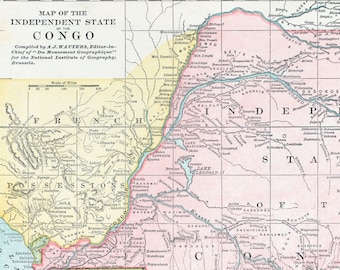 Antique Map of the Independent State of Congo