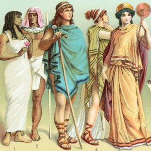 Antique Print of Ancient and Medieval Costumes - 1901 Vintage Chromolithograph