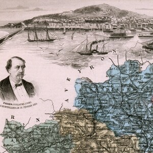 1883 Antike Karte von Herault,Frankreich - Laval - Vintage illustrierte Karte - handkoloriert - handkoloriertes Wohndekor