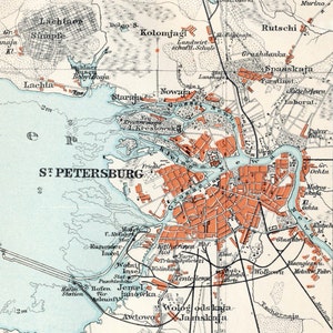 1895 German Vintage Map of the Environs of Saint Petersburg, Russia - Vintage City Map - Old City Map