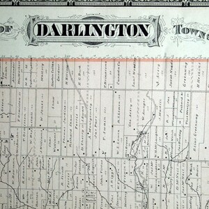 Grande carte vintage rare de 1878 du canton de Darlington, Ontario, Canada - Coloriée à la main