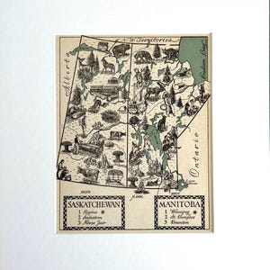 1940er Jahre Saskatchewan und Manitoba, Kanada Bildkarte - mit Passepartout 11 x 14 - fertig zum Einrahmen