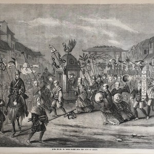 Antique Print of Lord Elgin in Edo - Victorian Era Newspaper Illustration - November 27, 1858 issue of Illustrated Times