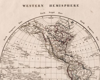 1828年製アンティーク世界地図 - 西半球 - 北アメリカ - 南アメリカ