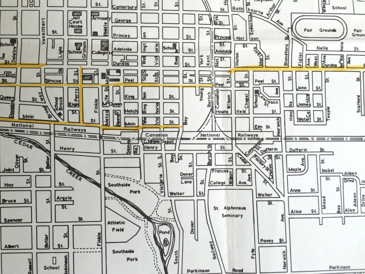 1960 Vintage BlackandWhite Map of Woodstock Ontario Etsy