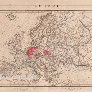 Ancienne carte de l'Europe de 1828 - Carte de forgeron colorée à la main