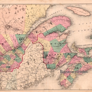 Grande carte ancienne du Dominion du Canada - Feuille de l'est - Carte coloriée à la main rare de 1880 - Nouveau-Brunswick - Î.-P.-É. - Cap-Breton - Nouvelle-Écosse