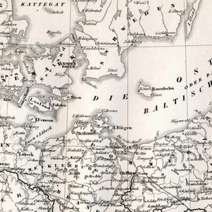 Antique Map of the Kingdom of Prussia - Black and White - 1851 German ...