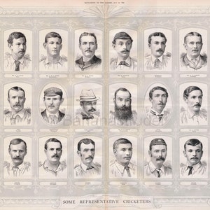 Antique Print - Some Representative Cricketers - 1890 Victorian-era Print