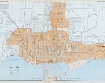 1915 Large Antique Street Map of Toronto, Ontario