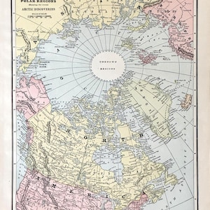 1892年の極地の古地図。北極の発見を示す。 - Etsy 日本