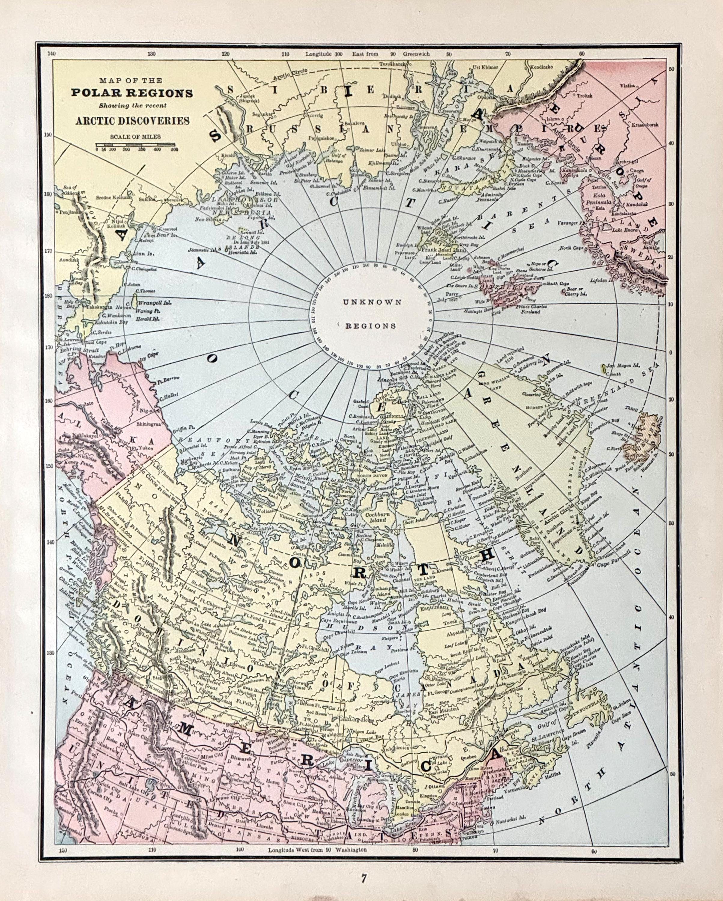 1892年の極地の古地図。北極の発見を示す。 - Etsy 日本