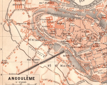 フランス、アルルのアンティーク地図 - 1907 年の小さな市街地図