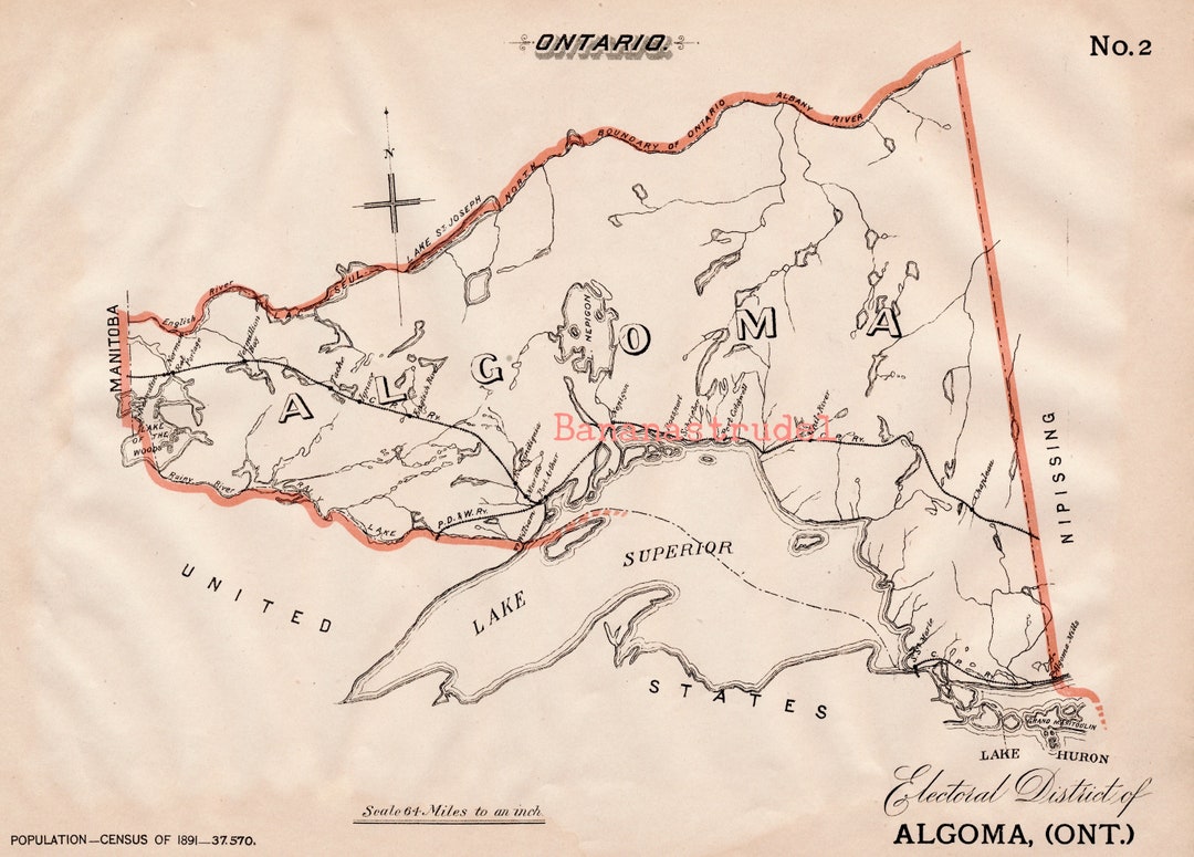 Antique Map of Algoma, Ontario 1895 Electoral Map Lake Superior Lake