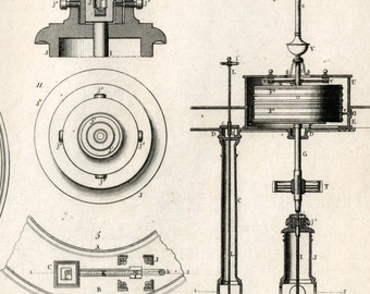 Antique Print of Grinding Mills - 1852 Vintage Steel Engraving - Plate 16 - Machinery - GIft for Him
