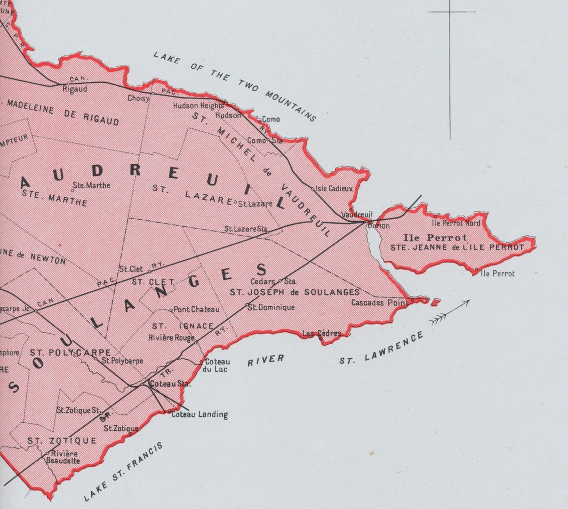1915 Antique Map of Vaudreuilsoulanges Quebec Vintage Etsy