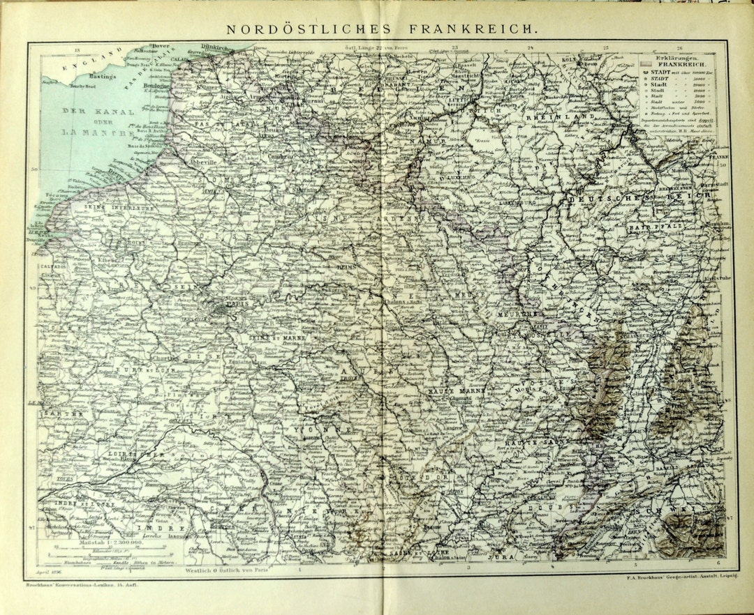 1897 年北東フランスのアンティーク地図 - N101 - フランスの