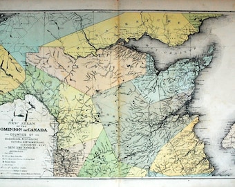 1880 Antique Map of New Brunswick Counties - Madawaska, Restigouche, Victoria, Northumberland, Gloucester, and Kent - Rare Large Map