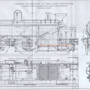 1878 Blueprint of Express Locomotive at the Paris Exhibition - Railway - May 24, 1878